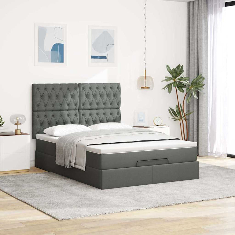 Ottoman bed met matras 140x190cm stof donkergrijs