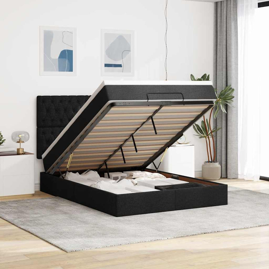 Ottoman bed met matras 140x190cm stof zwart