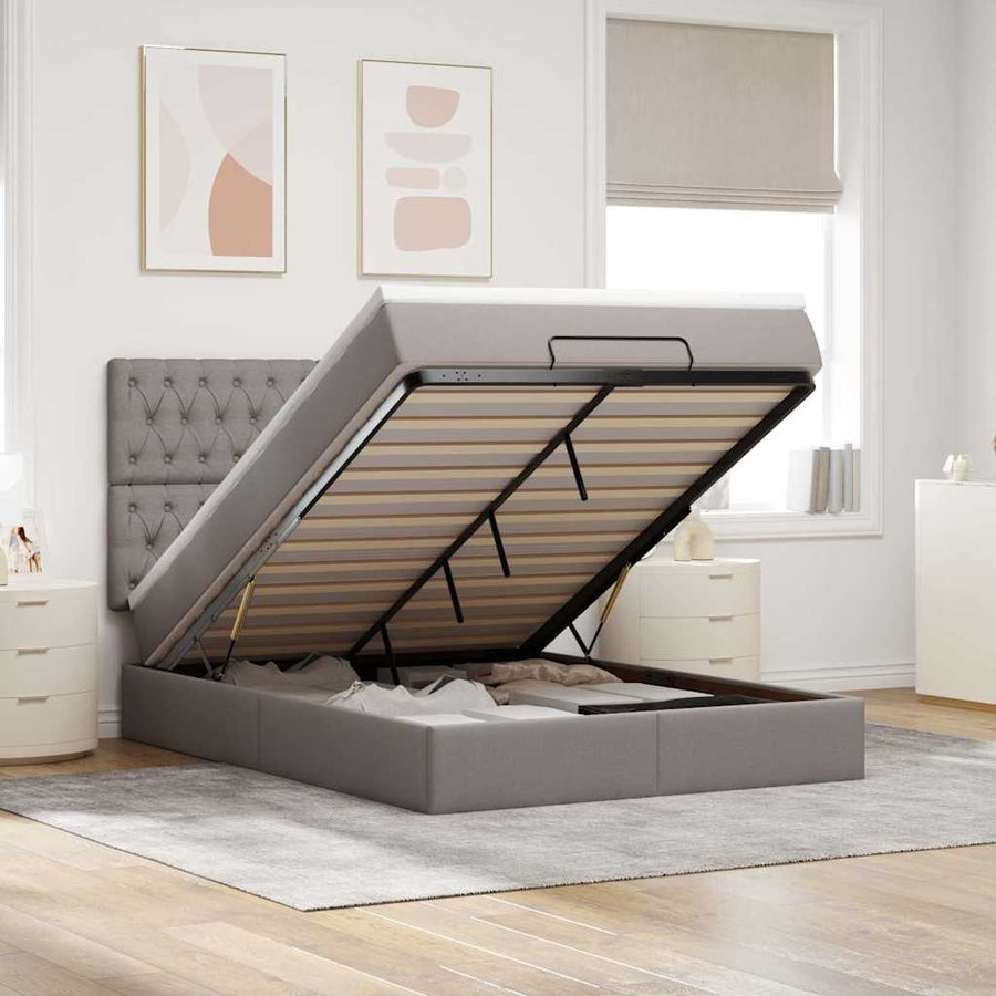 Ottoman Bed Met Matras 140X190Cm Stof 140 x 190 cm Taupe