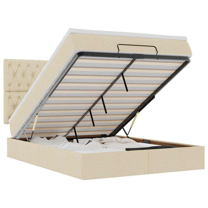 Ottoman bed met matras 140x190cm stof crèmekleurig