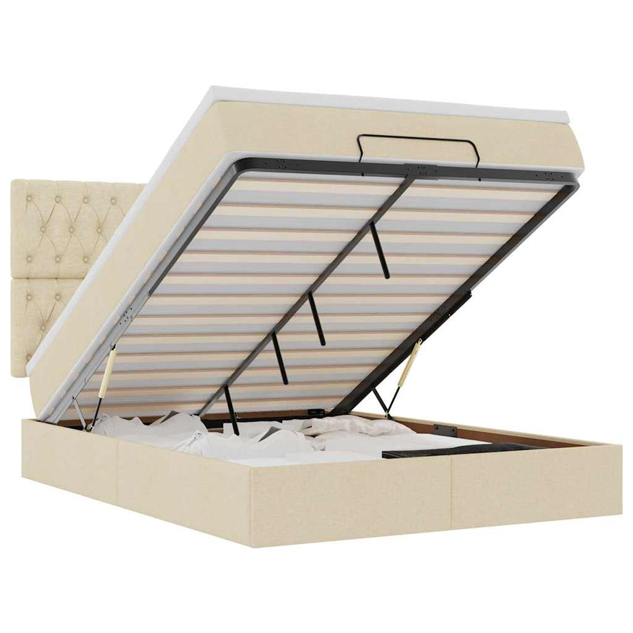 Ottoman bed met matras 140x190cm stof crèmekleurig