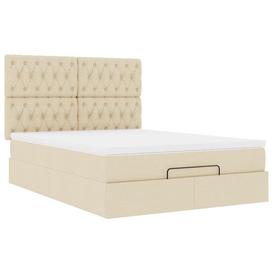 Ottoman bed met matras 140x190cm stof crèmekleurig