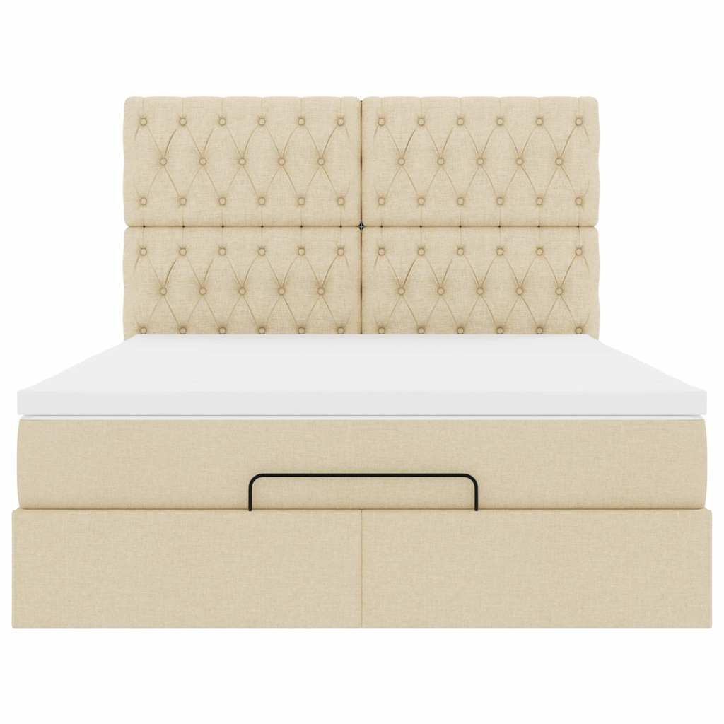 Ottoman bed met matras 140x190cm stof crèmekleurig