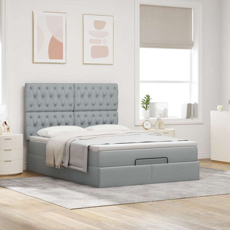Ottoman bed met matras 140x200cm stof lichtgrijs