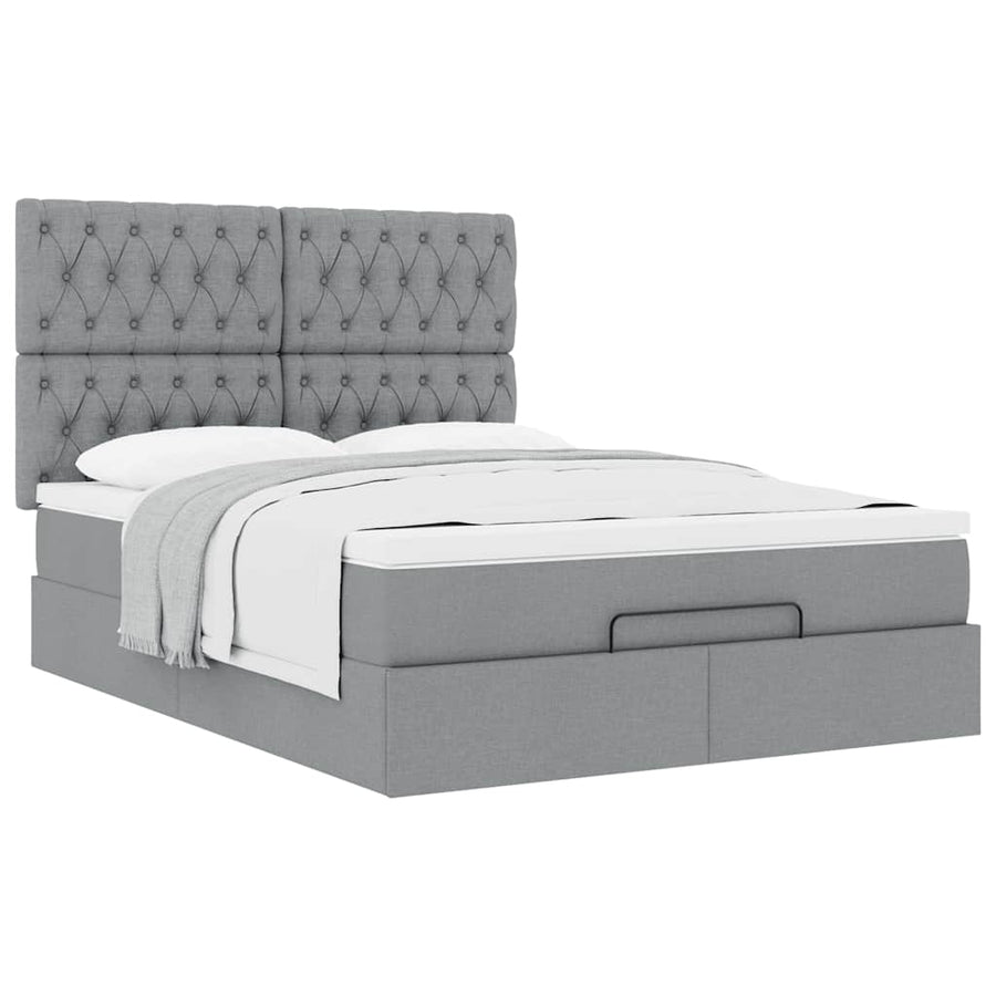 Ottoman bed met matras 140x200cm stof lichtgrijs