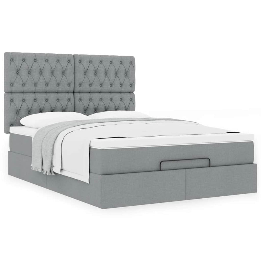 Ottoman bed met matras 140x200cm stof lichtgrijs