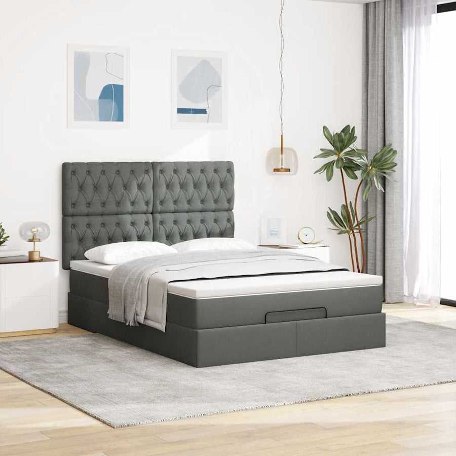 Ottoman bed met matras 140x200cm stof donkergrijs