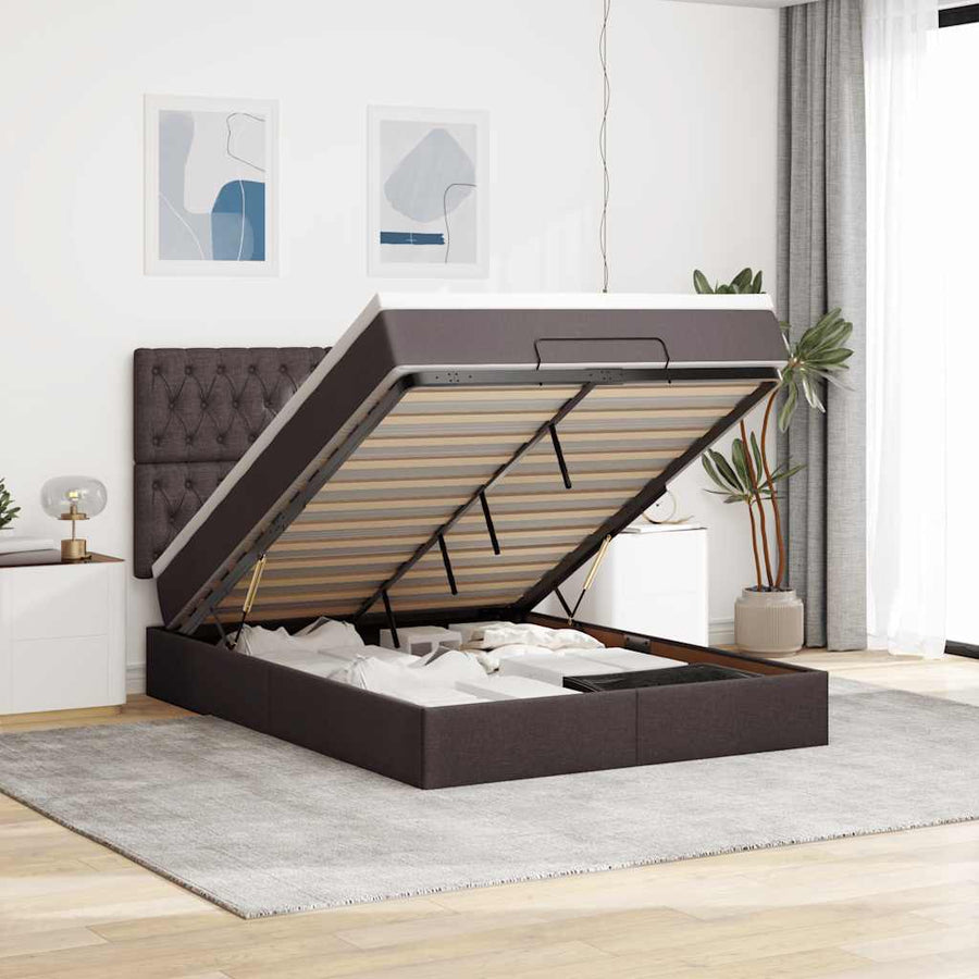 Ottoman bed met matras 140x200cm stof donkerbruin