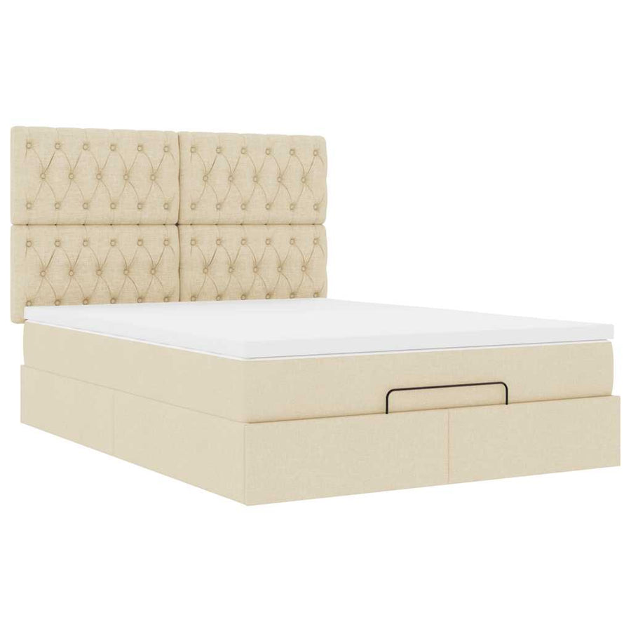 Ottoman bed met matras 140x200cm stof crèmekleurig