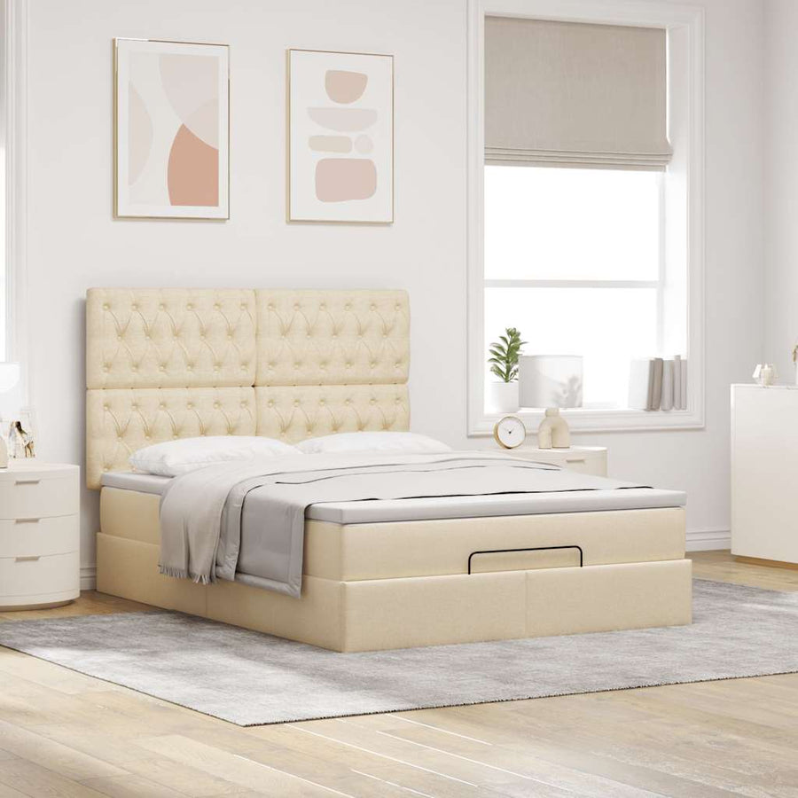 Ottoman bed met matras 140x200cm stof crèmekleurig