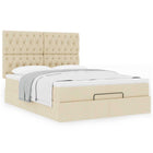 Ottoman bed with mattress 140x200cm fabric cream-colored