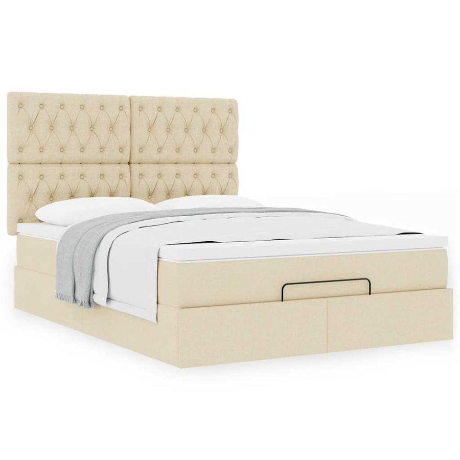 Ottoman bed met matras 140x200cm stof crèmekleurig