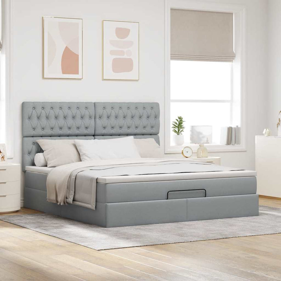Ottoman bed met matras 160x200cm stof lichtgrijs