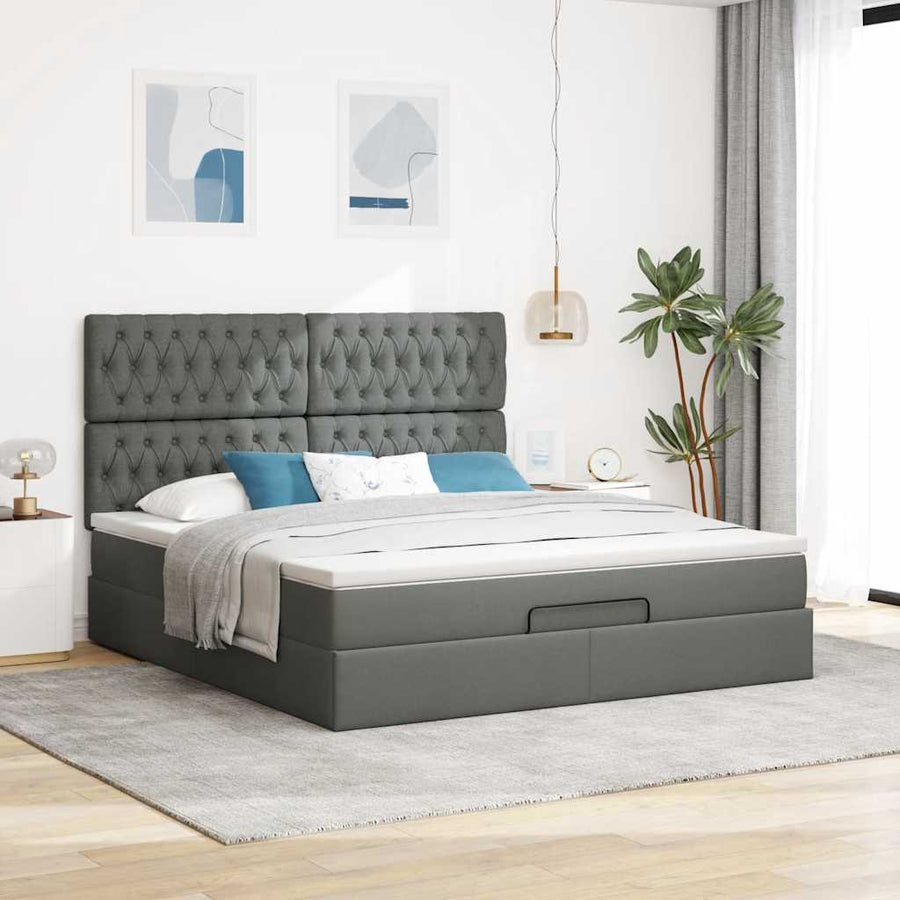 Ottoman bed met matras 160x200cm stof donkergrijs