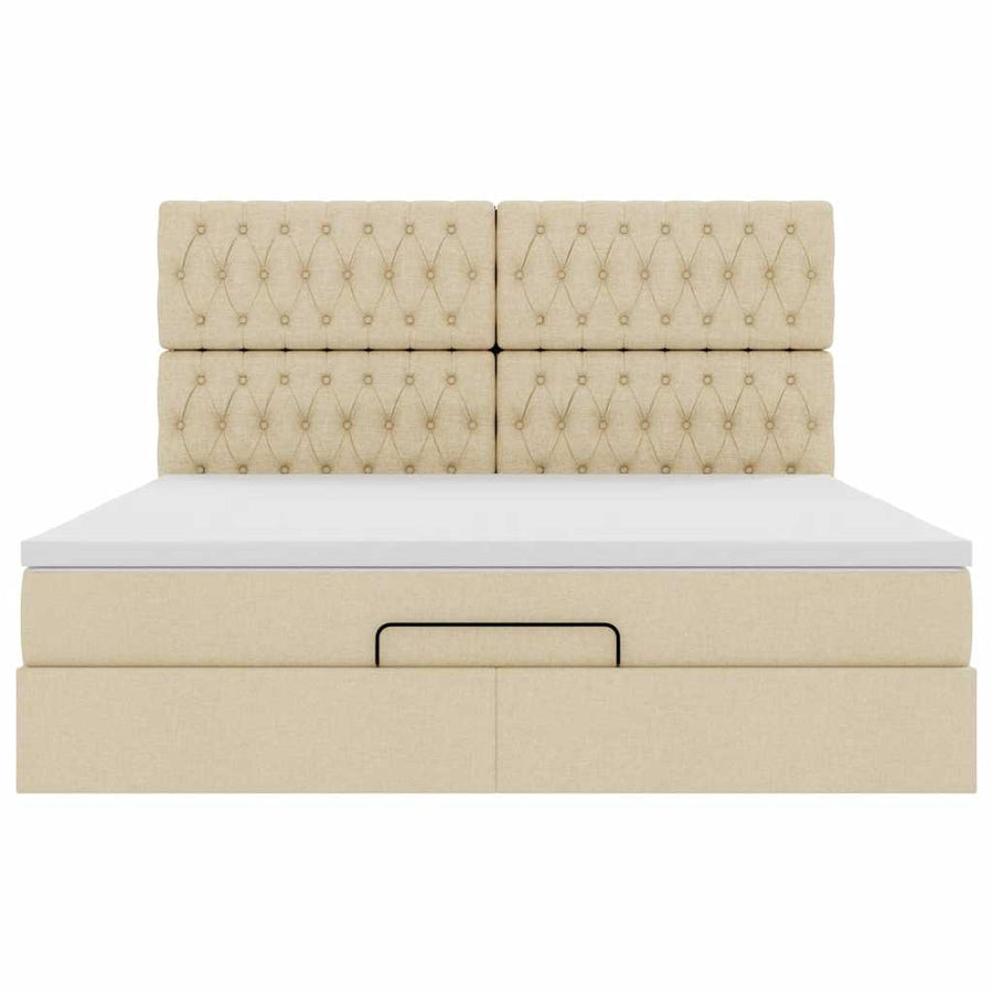 Ottoman bed met matras 160x200cm stof crèmekleurig