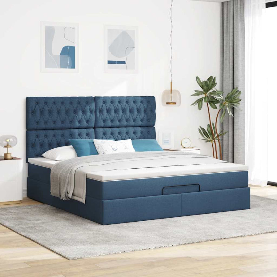 Ottoman bed met matras 160x200cm stof blauw