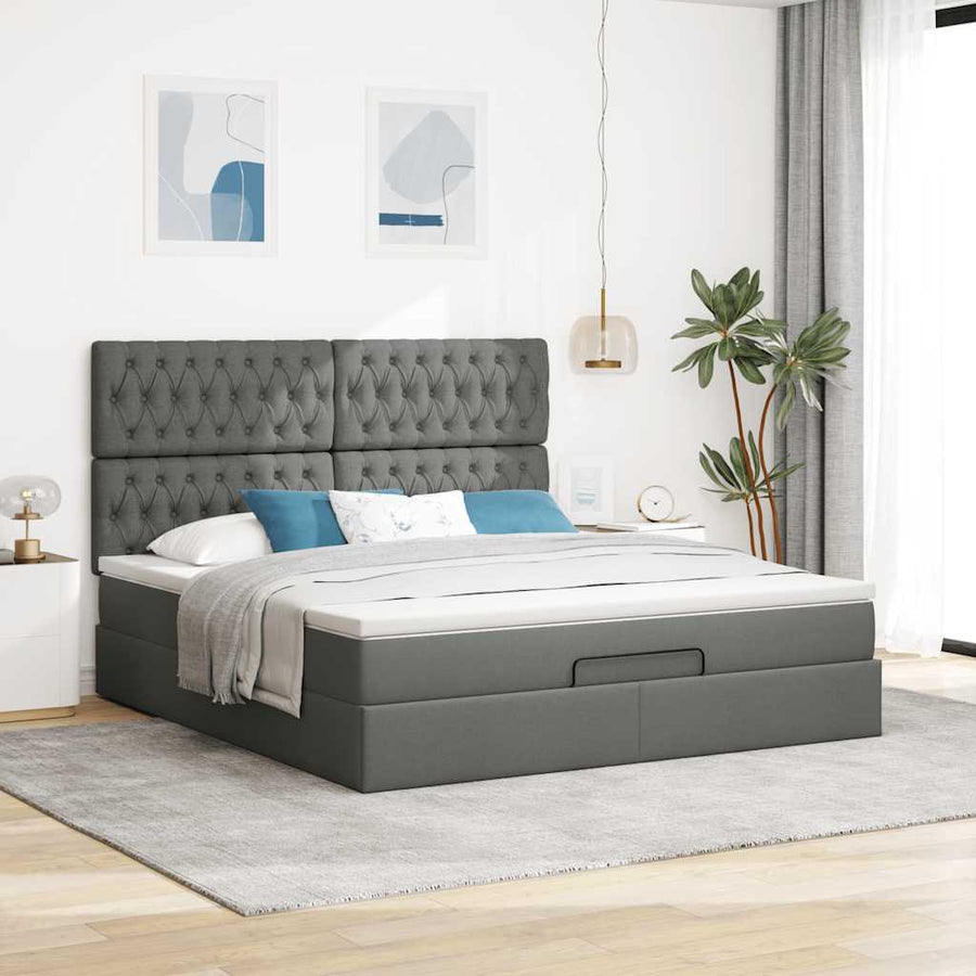 Ottoman bed met matras 180x200cm stof donkergrijs