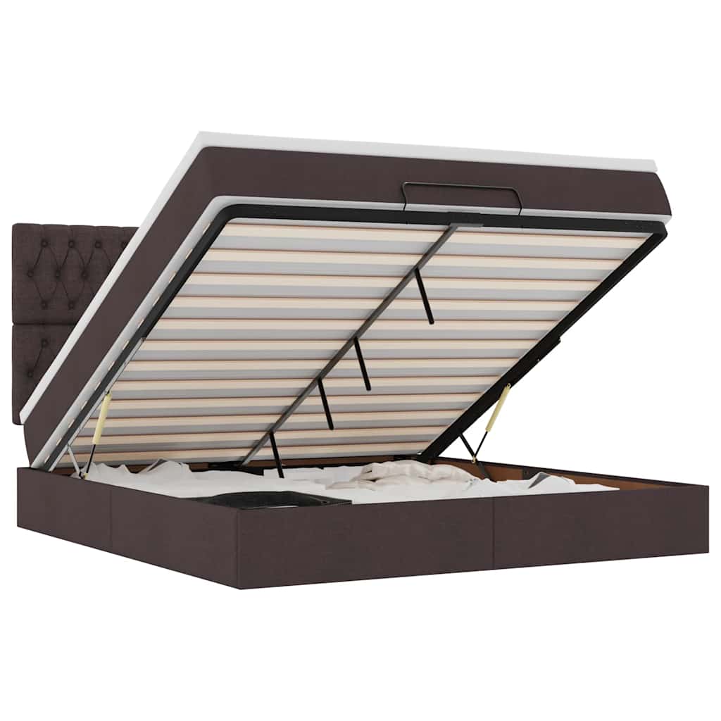 Ottoman Bed Met Matras 180X200Cm Stof Donkerbruin