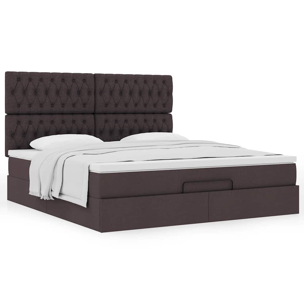 Ottoman Bed Met Matras 180X200Cm Stof Donkerbruin