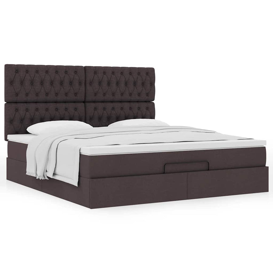 Ottoman Bed Met Matras 180X200Cm Stof Donkerbruin