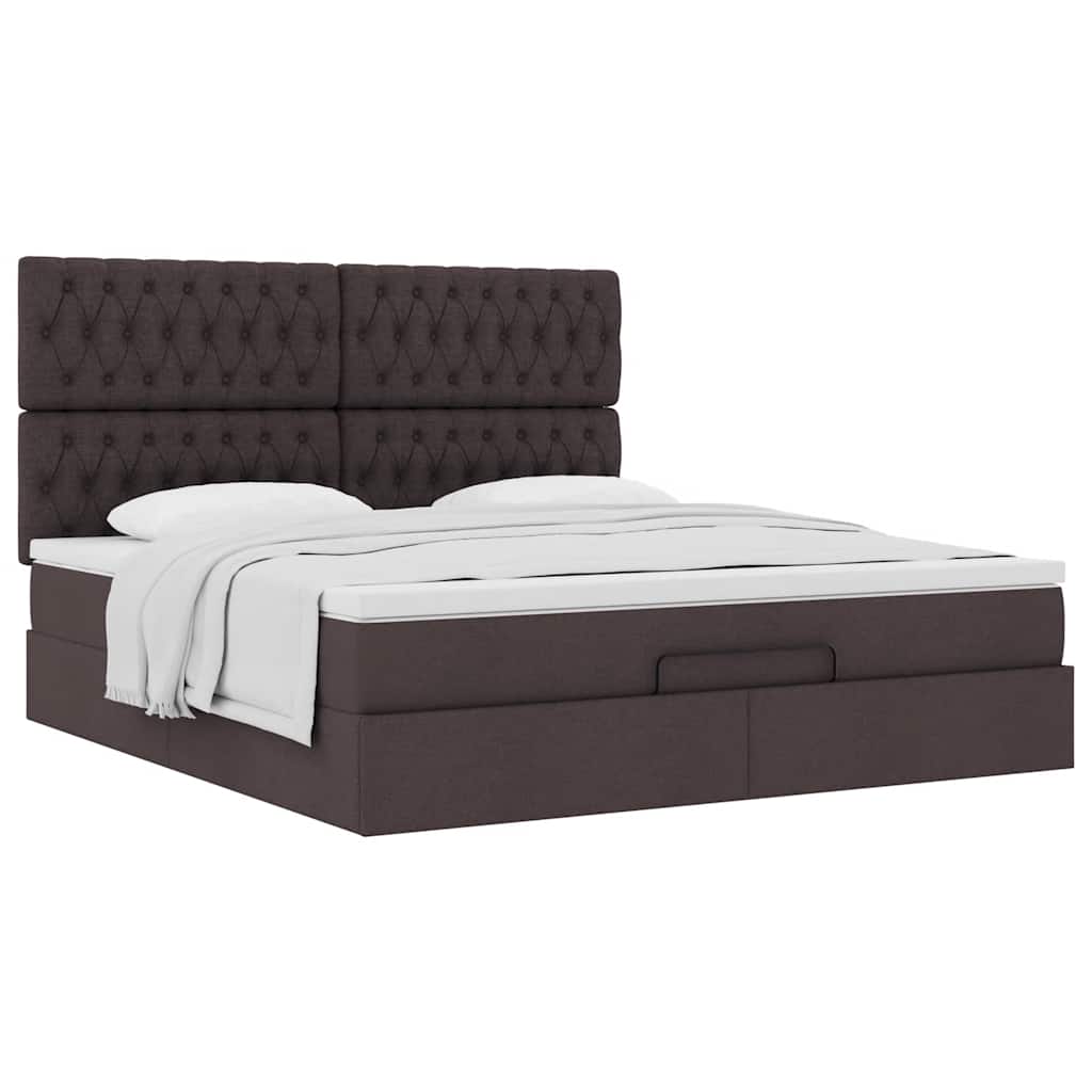 Ottoman Bed Met Matras 180X200Cm Stof Donkerbruin