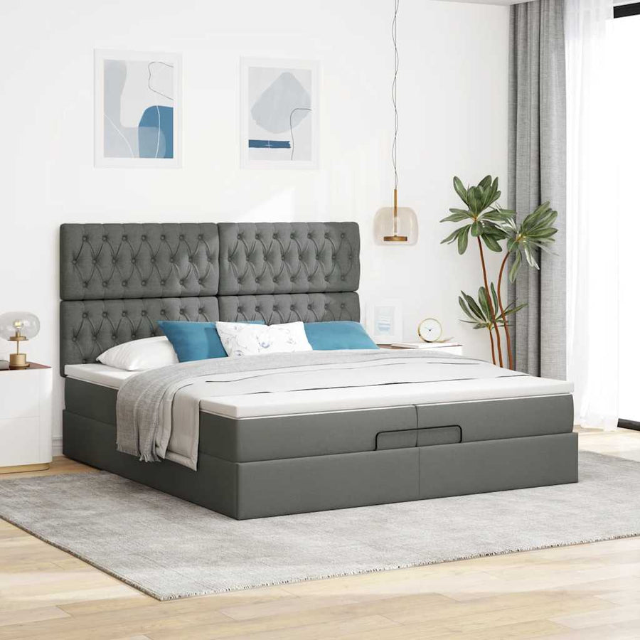 Ottoman bed met matrassen 200x200cm stof donkergrijs