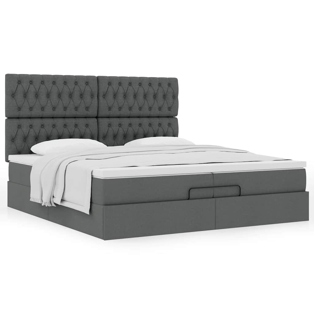 Ottoman bed met matrassen 200x200cm stof donkergrijs