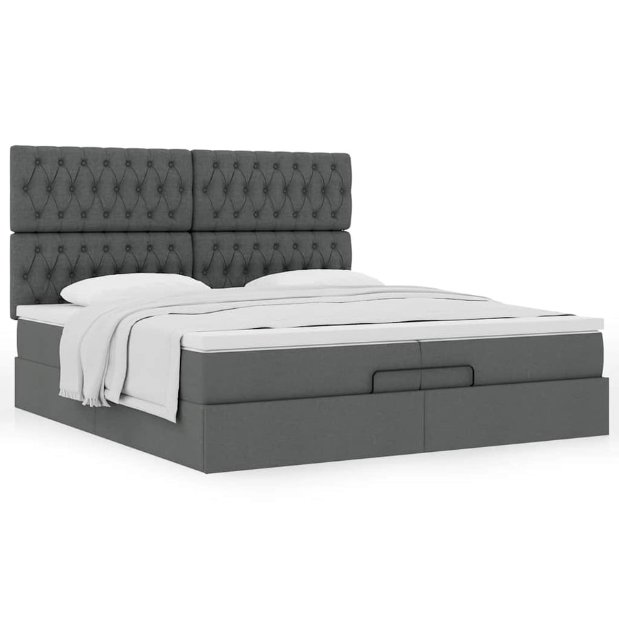 Ottoman bed met matrassen 200x200cm stof donkergrijs
