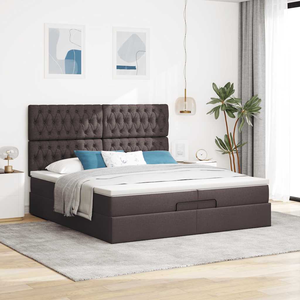 Ottoman bed met matrassen 200x200cm stof donkerbruin