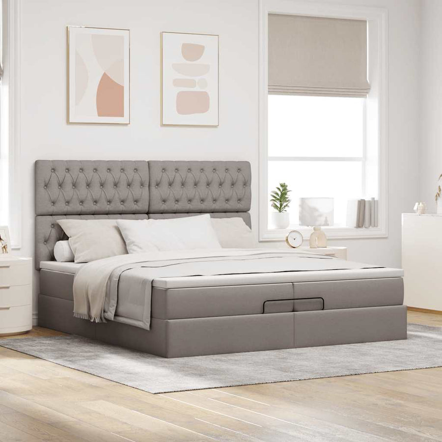 Ottoman bed met matrassen 200x200cm stof taupe