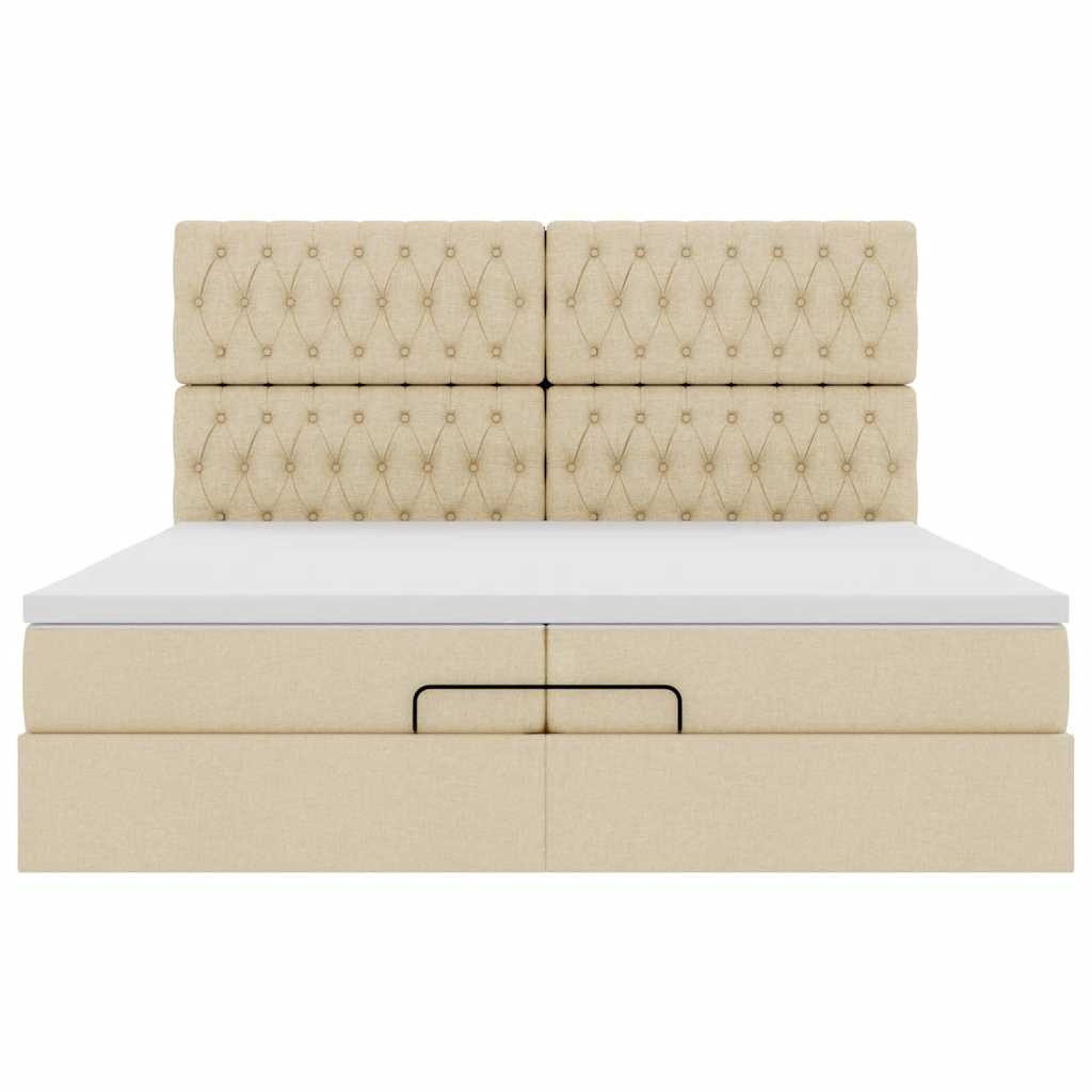 Ottoman bed met matrassen 200x200cm stof crèmekleurig