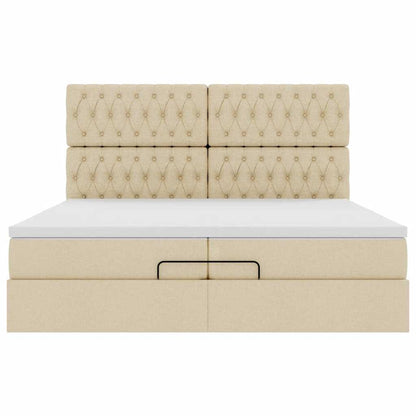 Ottoman bed met matrassen 200x200cm stof crèmekleurig