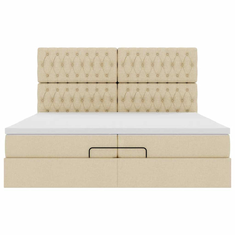 Ottoman bed met matrassen 200x200cm stof crèmekleurig