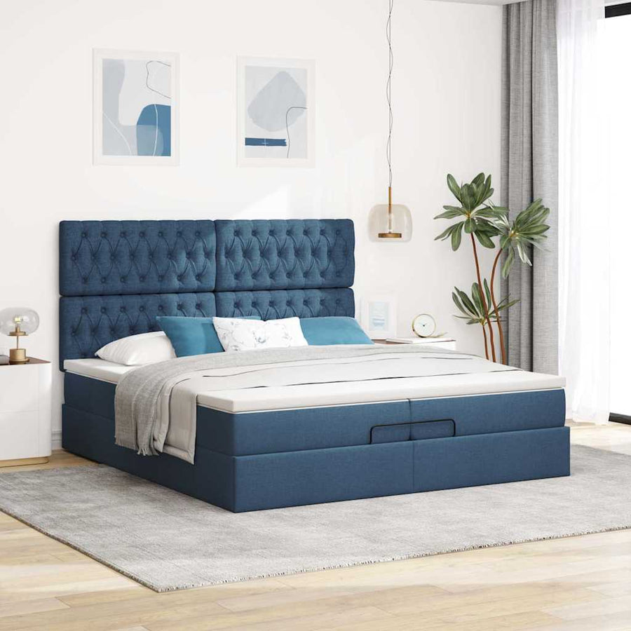 Ottoman bed met matrassen 200x200cm stof blauw