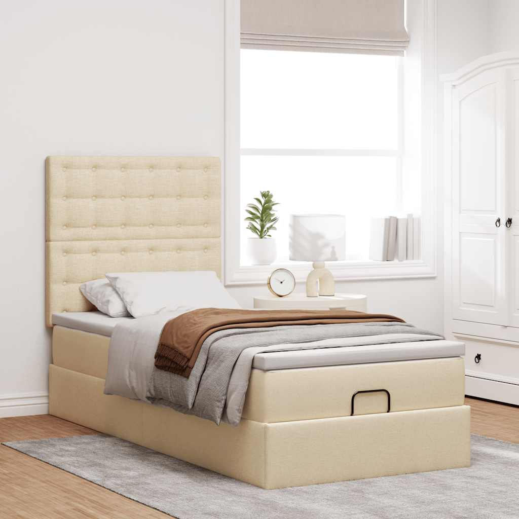 Ottoman bed met matras 80x200cm stof crèmekleurig