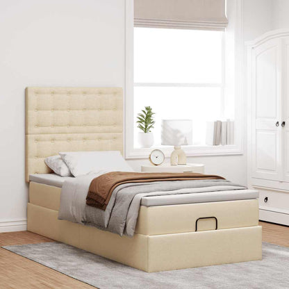 Ottoman bed met matras 80x200cm stof crèmekleurig