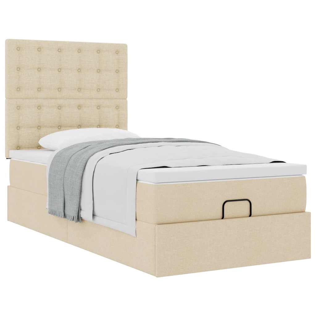 Ottoman bed met matras 80x200cm stof crèmekleurig