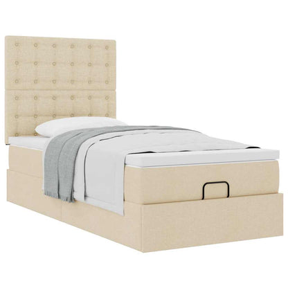 Ottoman bed met matras 80x200cm stof crèmekleurig