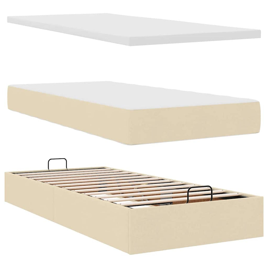 Ottoman bed met matras 80x200cm stof crèmekleurig