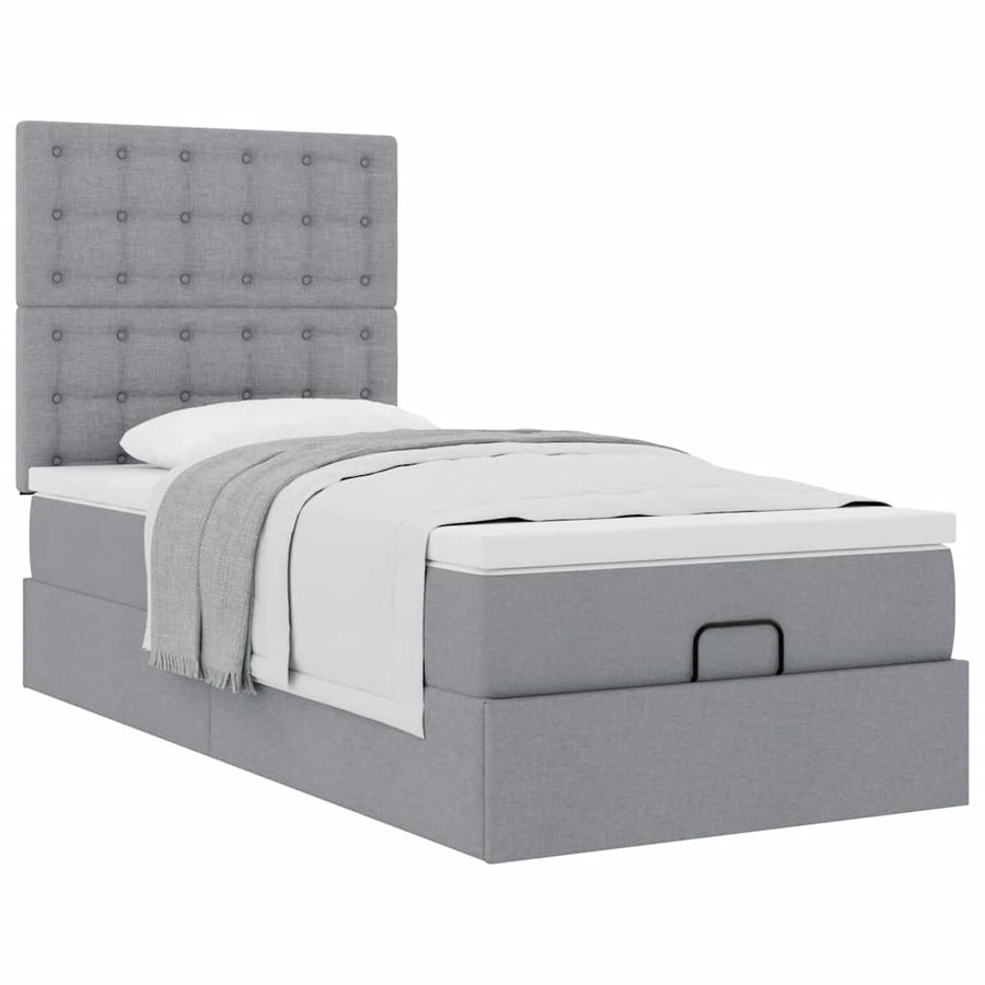 Ottoman bed met matras 90x190cm stof lichtgrijs
