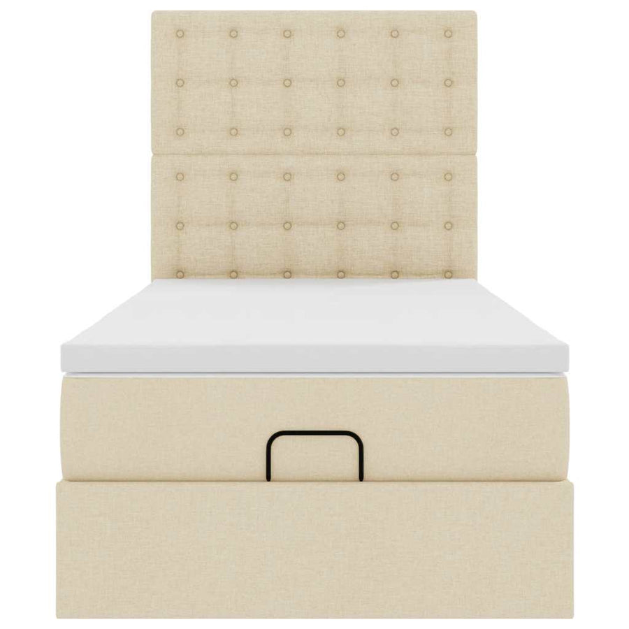 Ottoman bed met matras 90x190cm stof crèmekleurig
