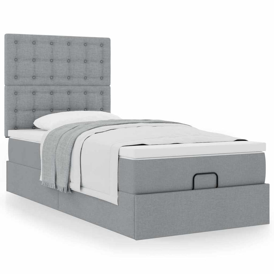Ottoman bed met matras 90x200cm stof lichtgrijs