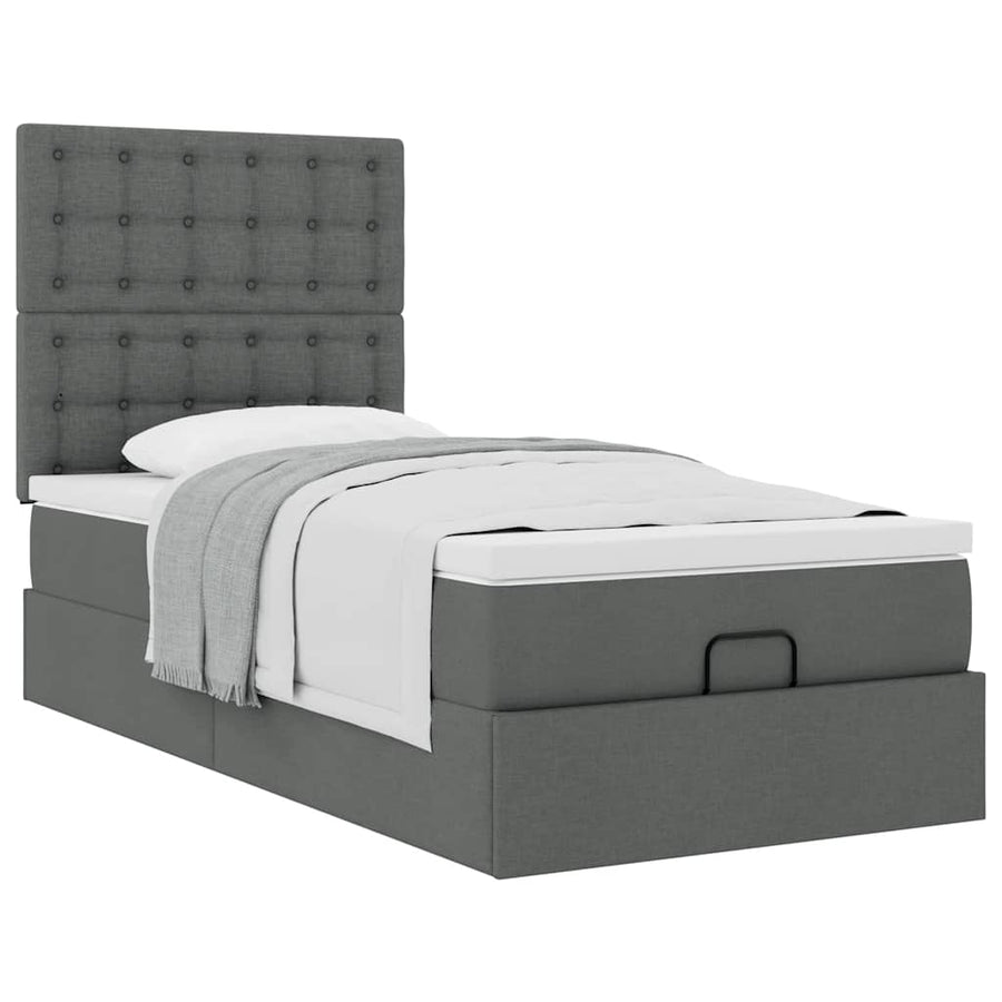 Ottoman bed met matras 90x200cm stof donkergrijs