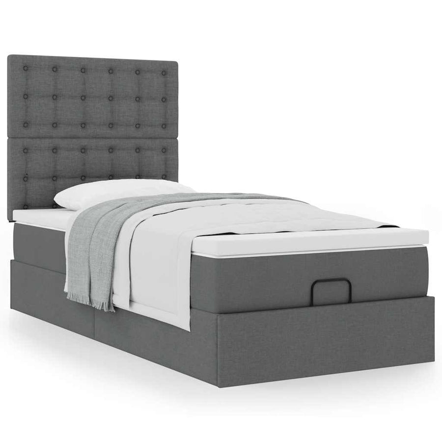 Ottoman bed met matras 90x200cm stof donkergrijs