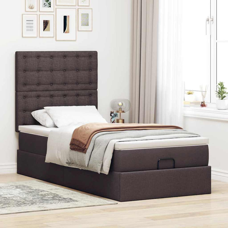 Ottoman bed met matras 90x200cm stof donkerbruin