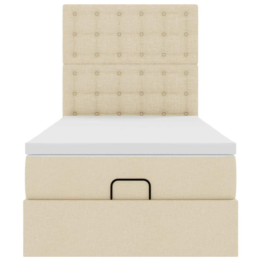 Ottoman bed met matras 90x200cm stof crèmekleurig