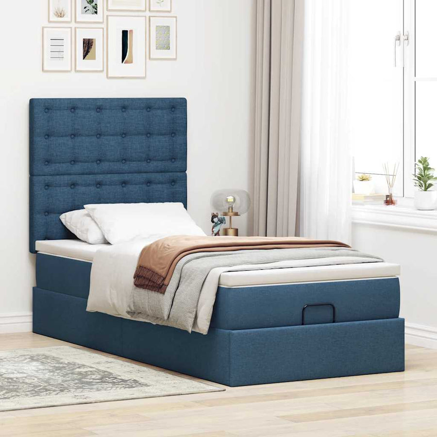 Ottoman bed met matras 90x200cm stof blauw