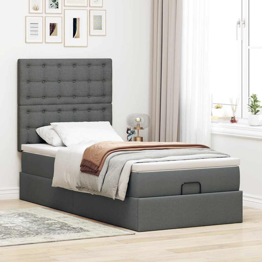 Ottoman bed met matras 100x200cm stof donkergrijs