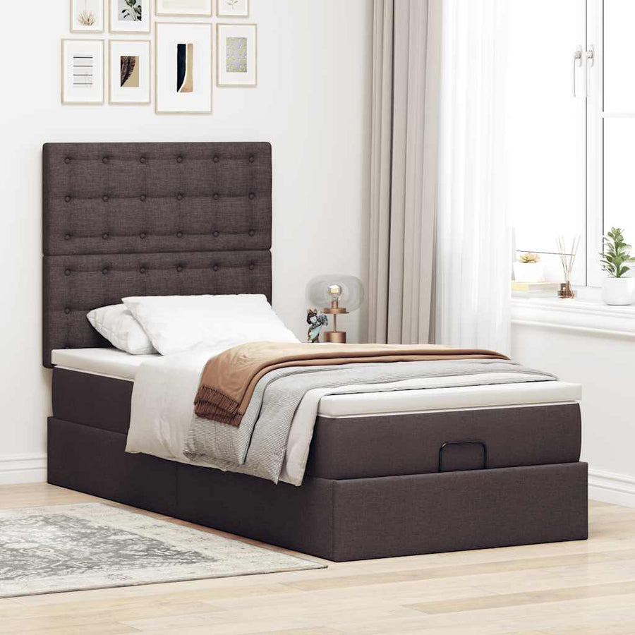 Ottoman bed met matras 100x200cm stof donkerbruin