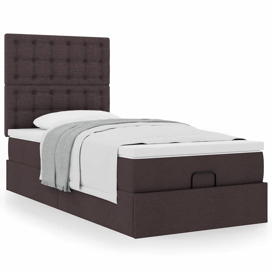 Ottoman bed met matras 100x200cm stof donkerbruin